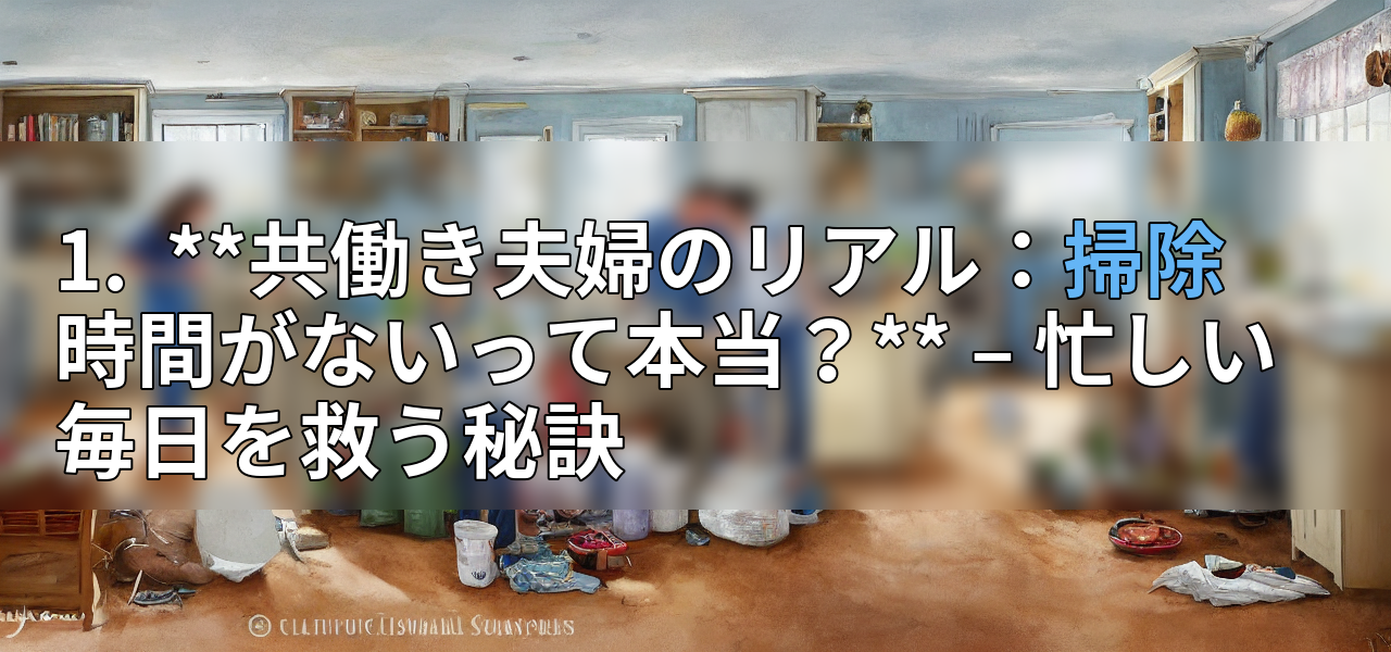1. **共働き夫婦のリアル:掃除時間がないって本当?** – 忙しい毎日を救う秘訣の画像